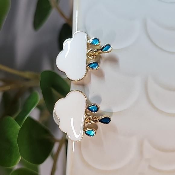 Rainy Day Cloud Stud Earrings, S925 - Picture 2 of 5
